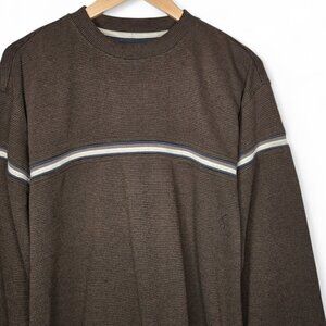 Retrofit Single Stripe Sweater Men's Brown Micro Box Pattern Y2K Crew Neck L